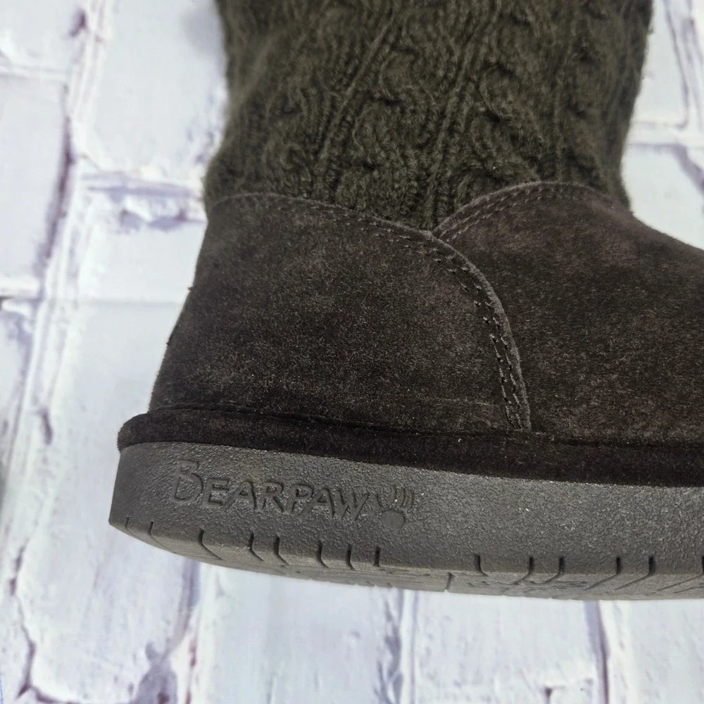 Bearpaw Womens Brown Suede‎ Cable Knit Tassel Faux Fur Winter Boots Size 7 Comfy